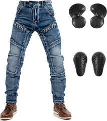 Kevlar Jeans Motorcycle Riding Pants with Armor-Zipper Style with stripe pattern - AMZ Rider Wear-Riding Pants-Blue