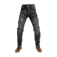 Kevlar Jeans Motorcycle Riding Pants with Armor-Zipper Style with stripe pattern - AMZ Rider Wear-Riding Pants-Black