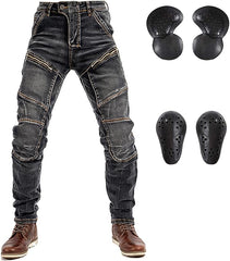 Kevlar Jeans Motorcycle Riding Pants with Armor-Zipper Style with stripe pattern - AMZ Rider Wear-Riding Pants-Black