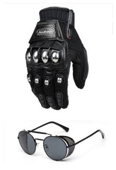 Motorcycle Gloves with Steampunk Sunglasses Set